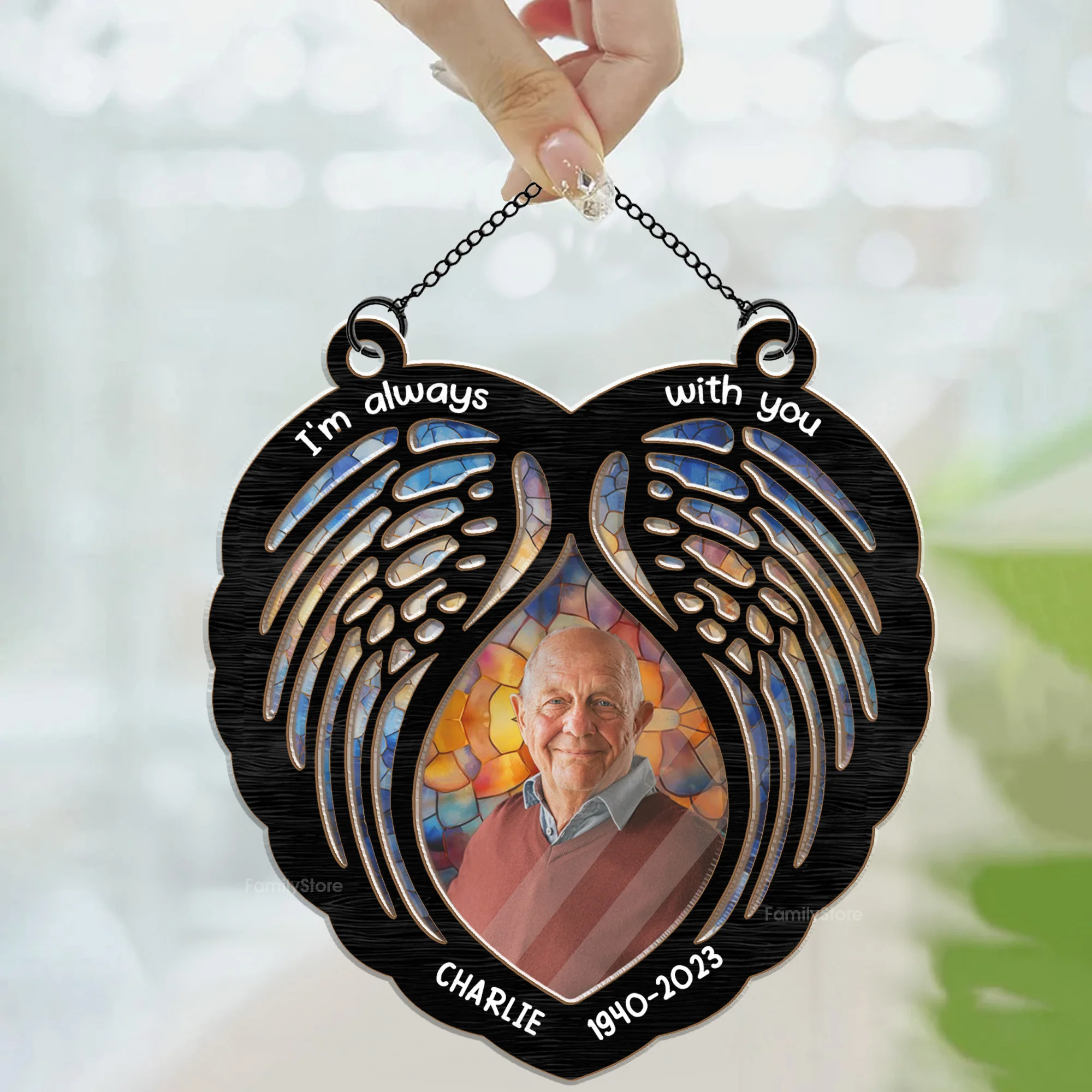 I'm Always With You Angel Wings - Memorial Gift - Personalized Window Hanging Window Hanging Suncatcher Ornament NA94 - Image 3