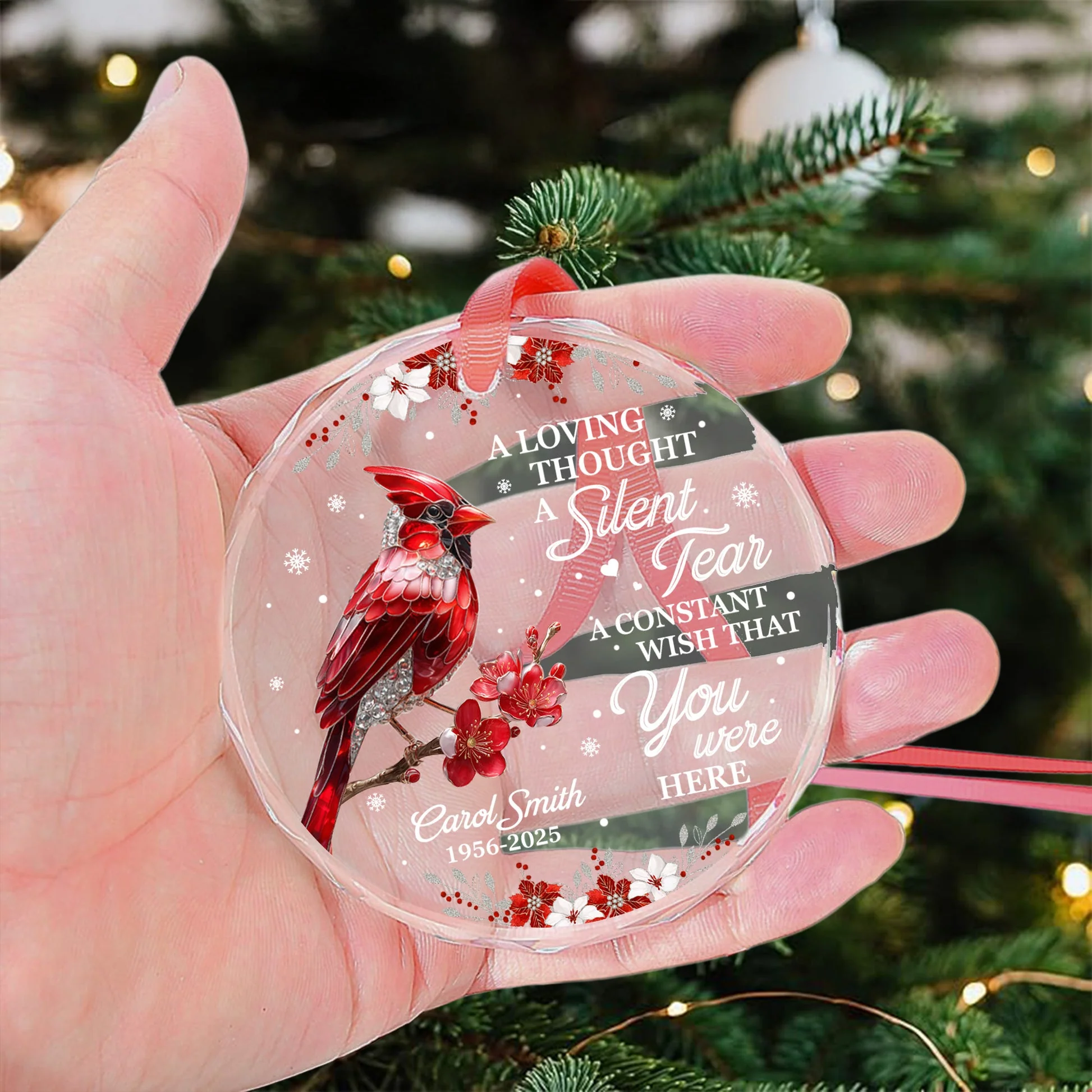 I'm Always With You Cardinal Hummingbird Memorial Gift - Personalized Glass Ornament TD118 - Image 3