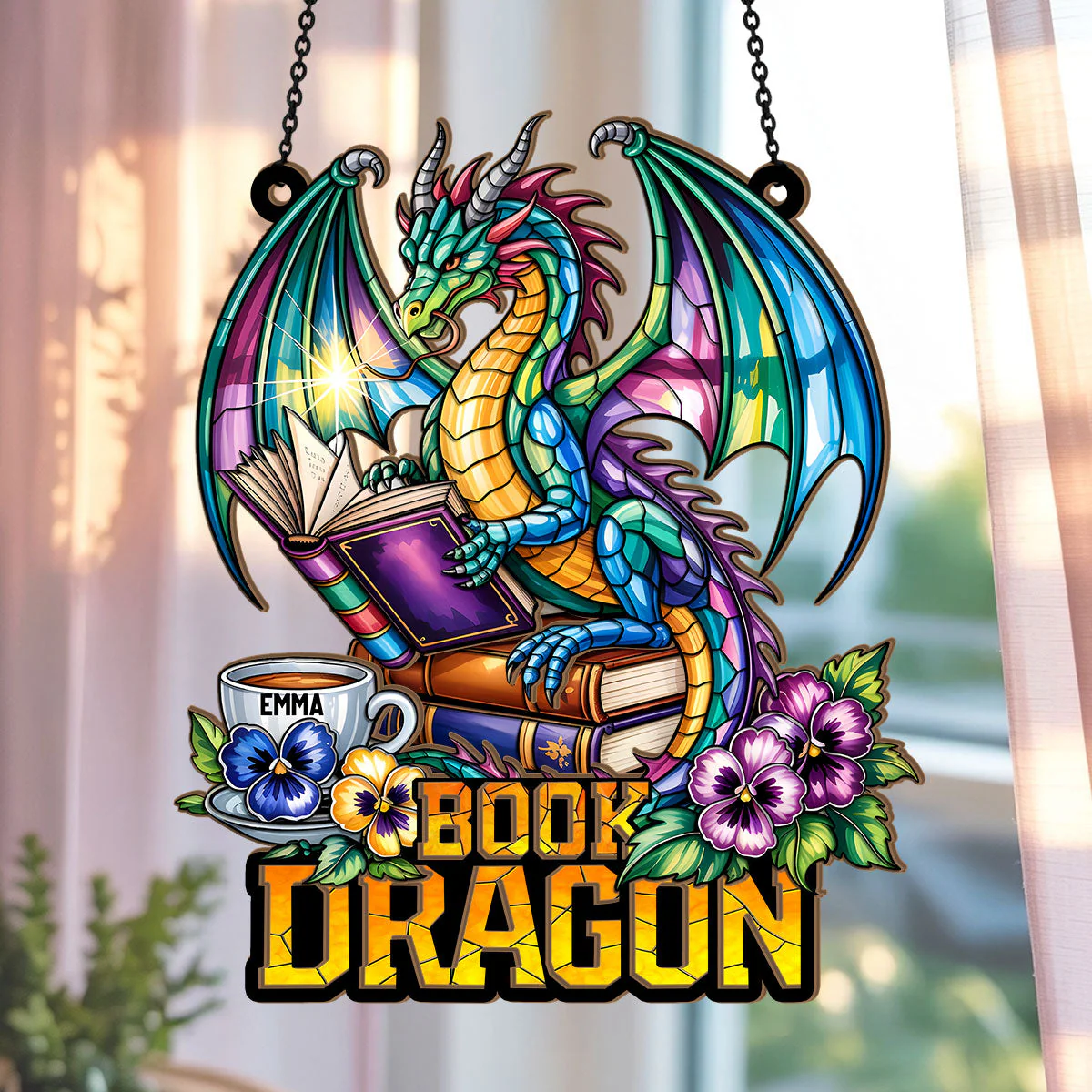 I'm Book Dragon - Personalized Window Hanging Suncatcher - Image 3