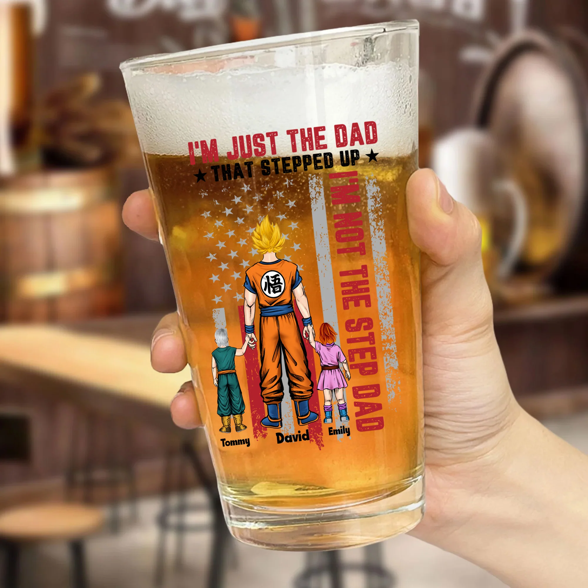 I'm Just The Dad That Stepped Up - Gift For Dad - Personalized Beer Glass - Image 3