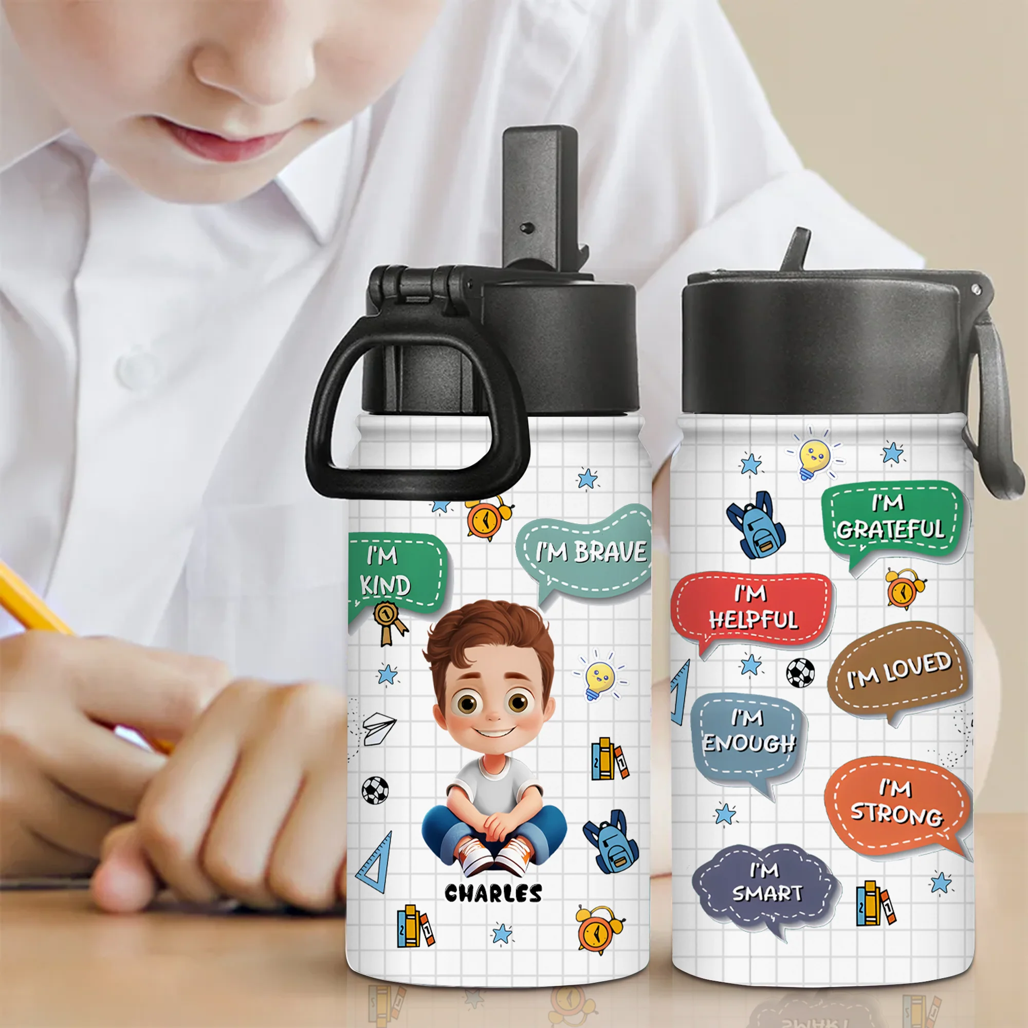 I'm Kind I'm Brave - Personalized Kid Water Bottle - Gift For Kids | GR29.02 TD118 - Image 2