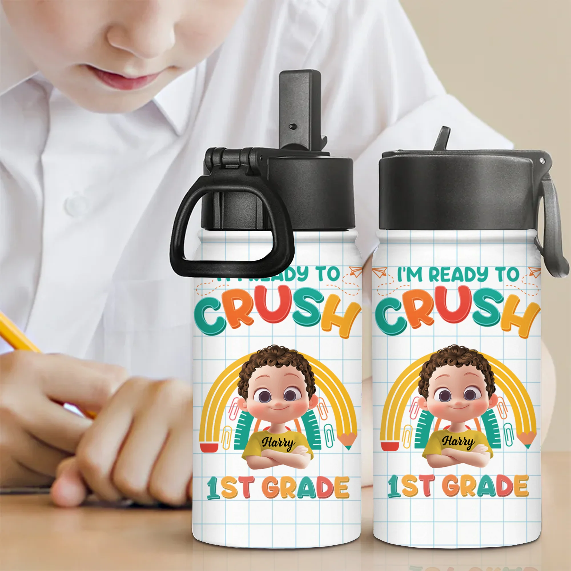 I'm Ready To Crush 1st Grade Back To School - Personalized Kid Water Bottle - Gift For Kids | GR29 TD118 - Image 2