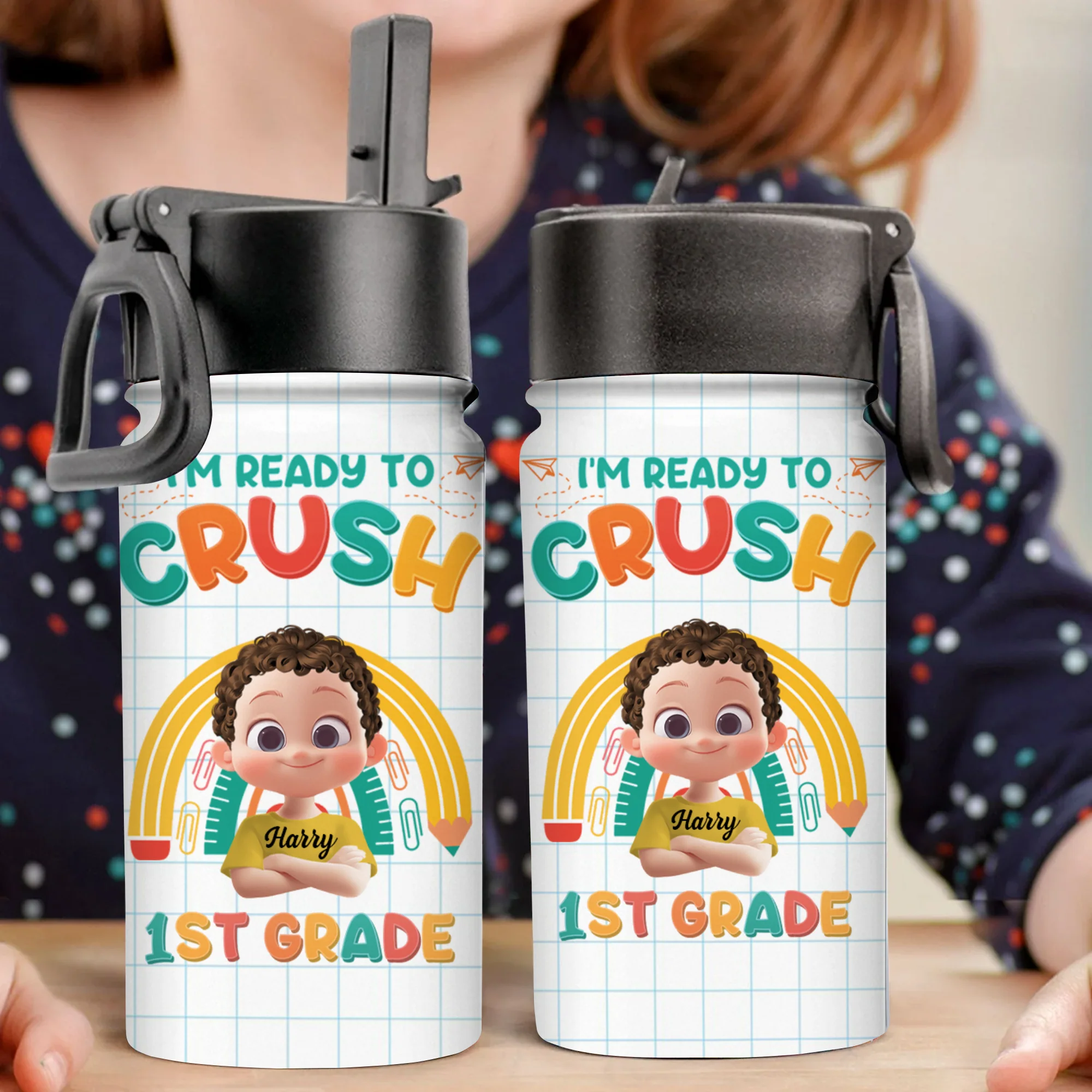 I'm Ready To Crush 1st Grade Back To School - Personalized Kid Water Bottle - Gift For Kids | GR29 TD118 - Image 3