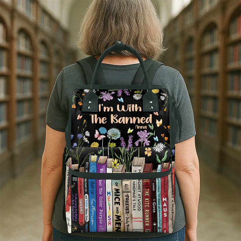 I'm With The Banned - Personalized Duckbilled Backpack - Gift For Book Lover, Reader | HH01 - Image 3