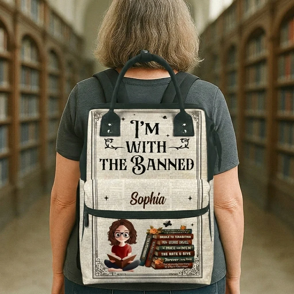 I'm With The Banned - Personalized Duckbilled Backpack - Gift For Book Lovers, Readers, Women | CLB2 HN02. - Image 2
