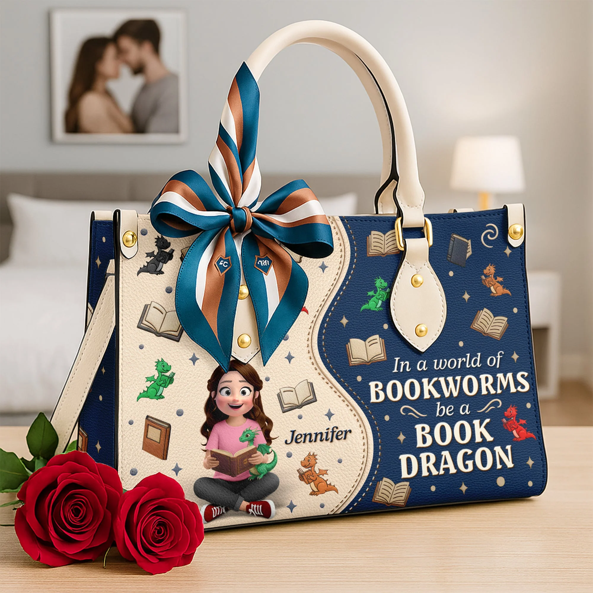 In A World Of Bookworms Be A Book Dragon - Personalized Leather Bag - Gift For Book Lovers | CLB2 NL122