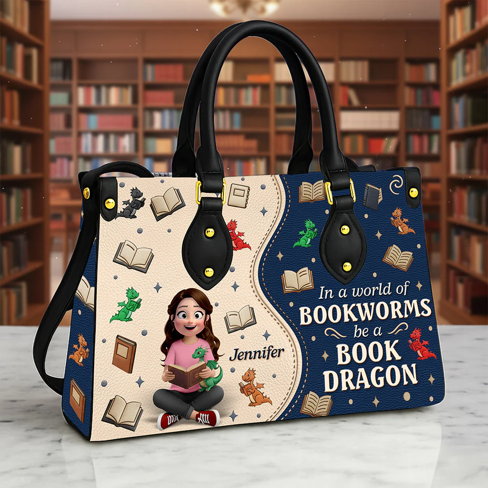 In A World Of Bookworms Be A Book Dragon - Personalized Leather Bag - Gift For Book Lovers | CLB2 NL122 - Image 3