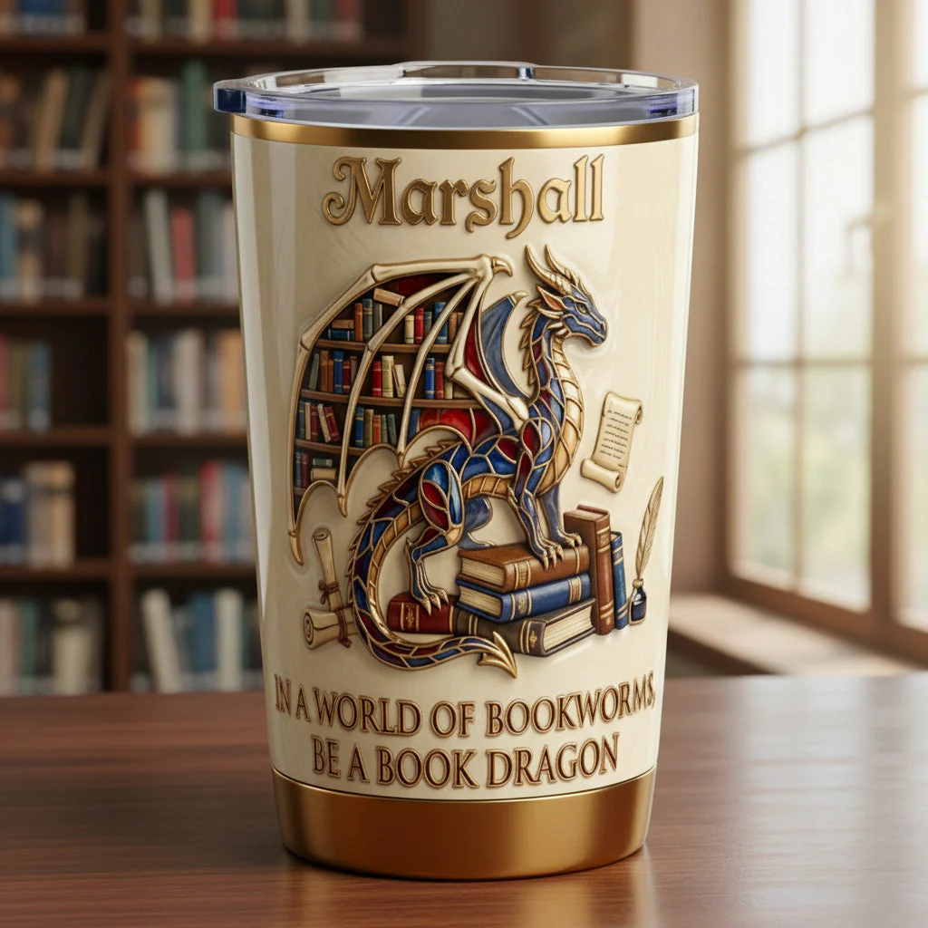 In A World Of Bookworms Be A Book Dragon - Personalized Tumbler - Gift For Book Lovers HH01 - Image 2
