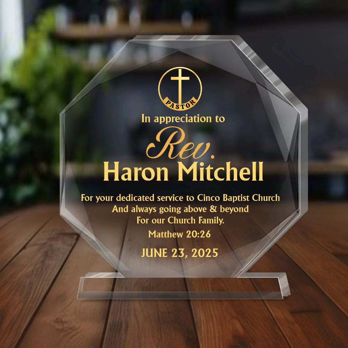 In Appreciation To Pastor - Personalized Acrylic Plaque TD118