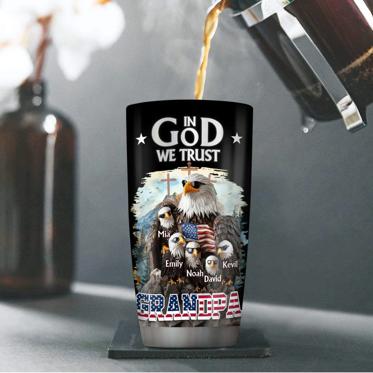 In God We Trust Eagle & Flag - Personalized Stainless Steel Tumbler | HN02 - Image 4