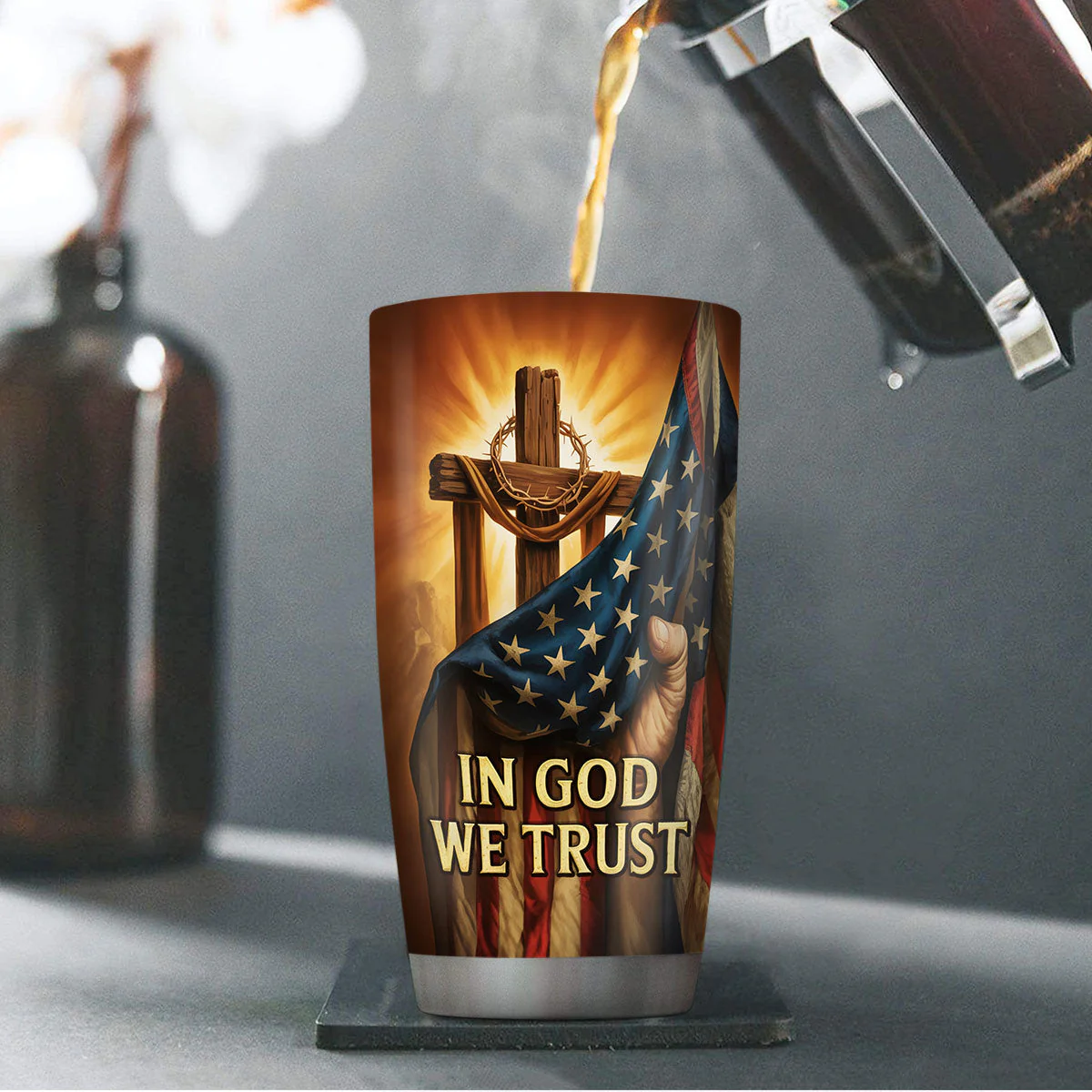 In God We Trust - Personalized Stainless Steel Tumbler - Gift For Him HN02 - Image 4