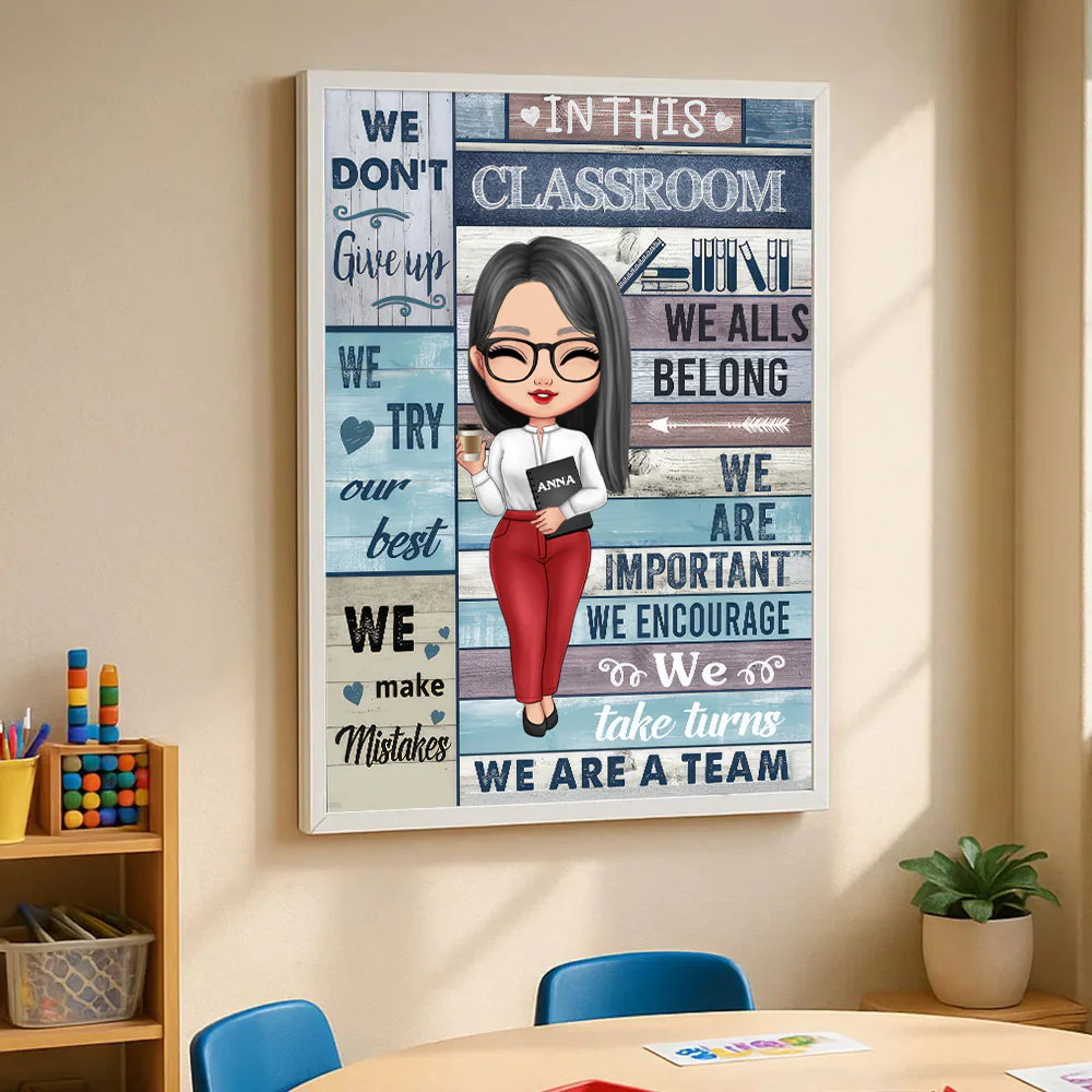In This Classroom We All Belong Teacher - Personalized Custom Poster, Back to School for Teacher Classroom Decor | CLTC01 - Image 3