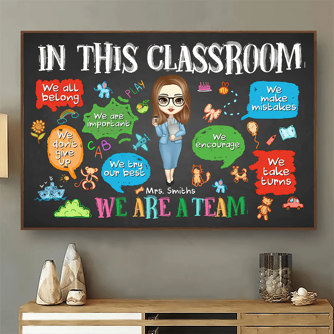 In This Classroom We Are A Team - Personalized Poster - Back To School, 1st Day of School - Custom Gift For Teachers & Educators, Classroom Decoration | CLTC01