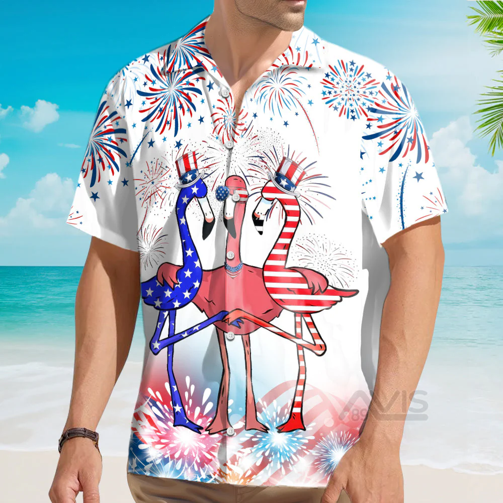 Independence Day Flag Flamingo 4th Of July - Hawaiian Shirt - Image 4