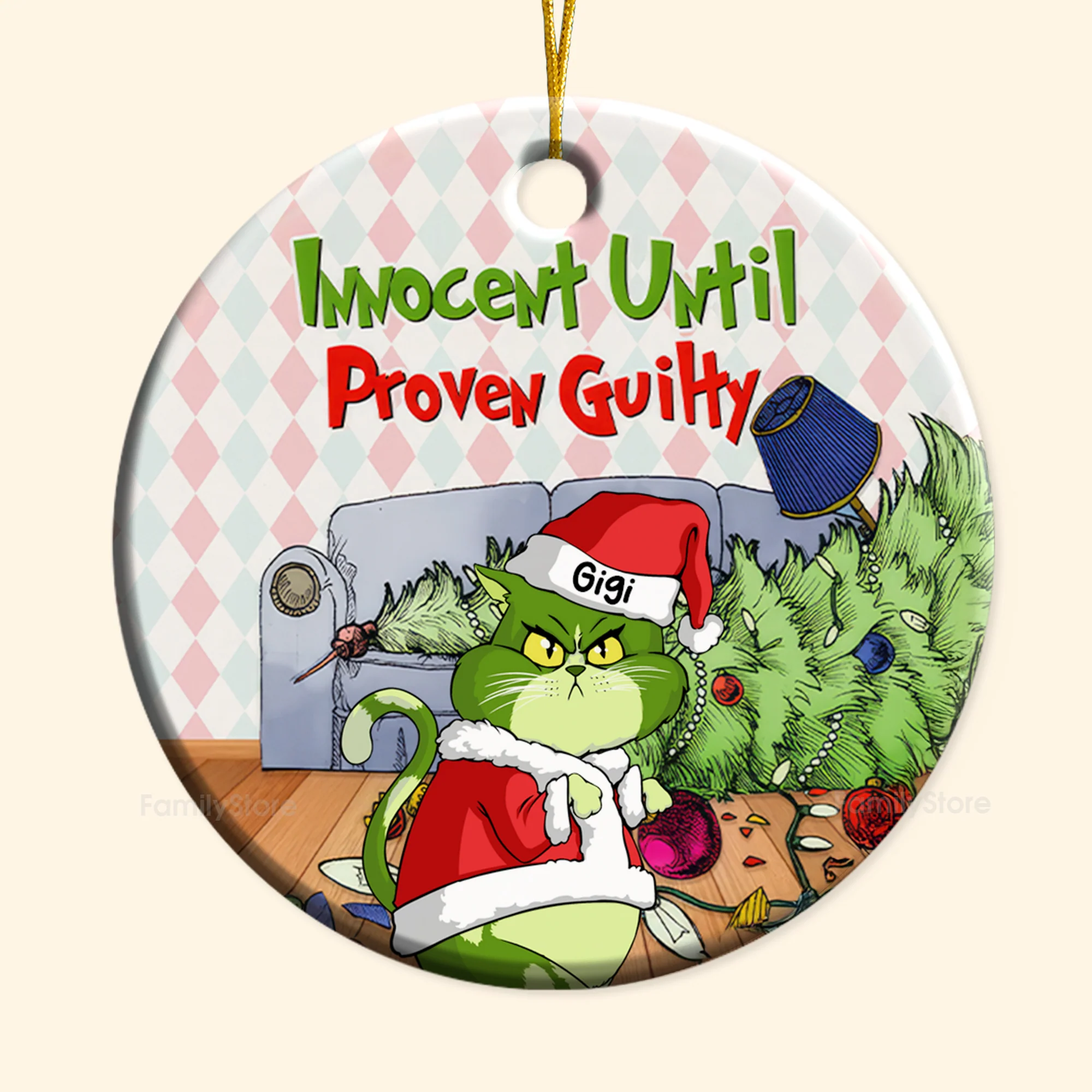 Innocent Until Proven Guilty Grinch Cats- Gift For Cat Lover, Pet Lovers - Personalized Ceramic Ornament - CL16 NH96 - Image 2