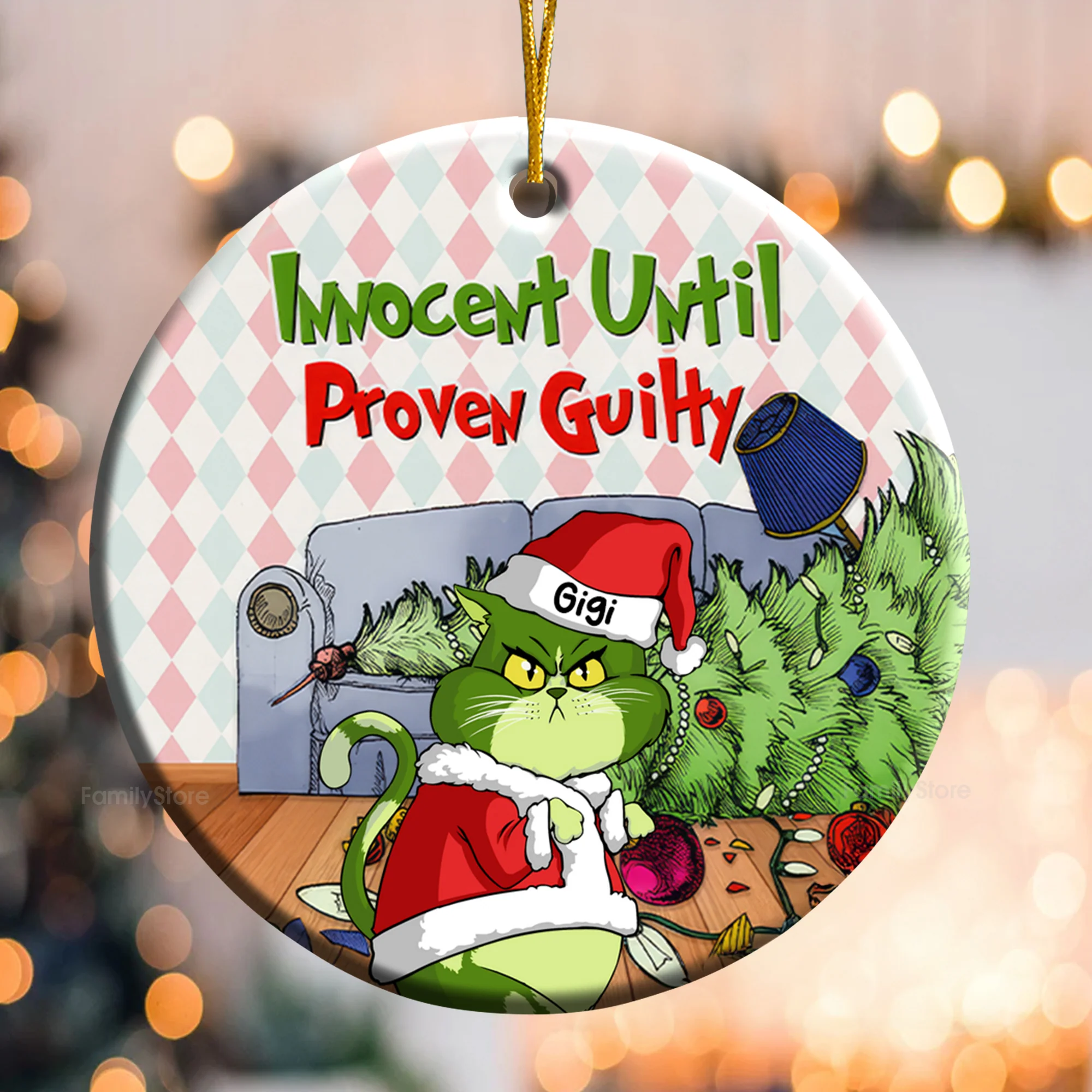 Innocent Until Proven Guilty Grinch Cats- Gift For Cat Lover, Pet Lovers - Personalized Ceramic Ornament - CL16 NH96 - Image 3