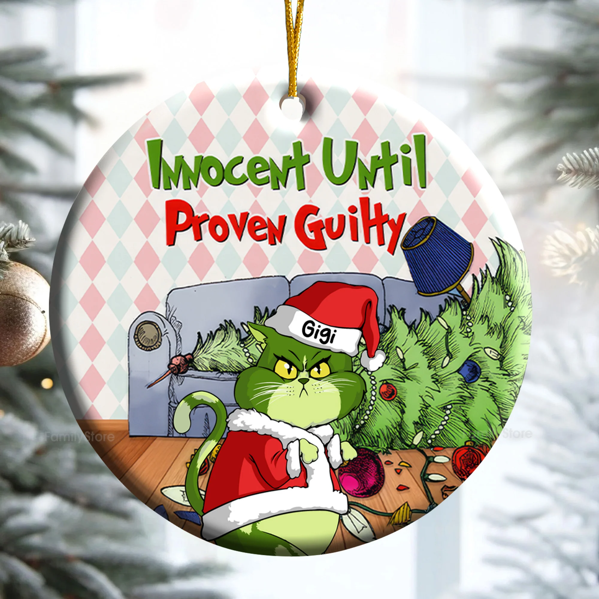 Innocent Until Proven Guilty Grinch Cats- Gift For Cat Lover, Pet Lovers - Personalized Ceramic Ornament - CL16 NH96 - Image 4