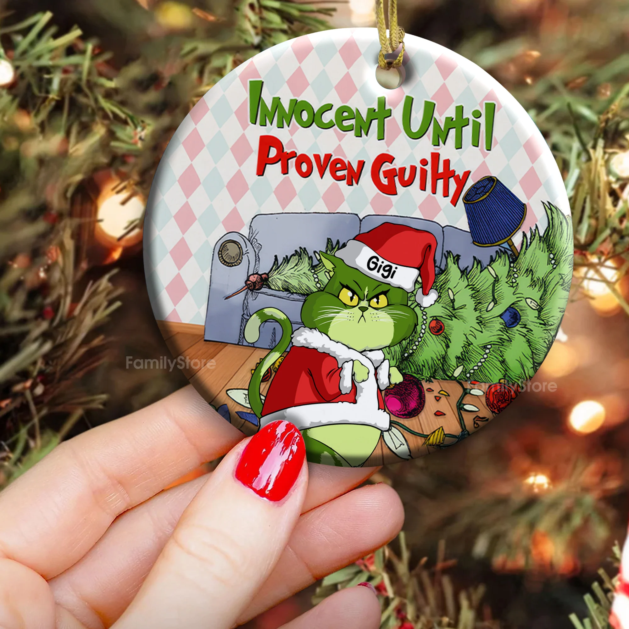Innocent Until Proven Guilty Grinch Cats- Gift For Cat Lover, Pet Lovers - Personalized Ceramic Ornament - CL16 NH96 - Image 5
