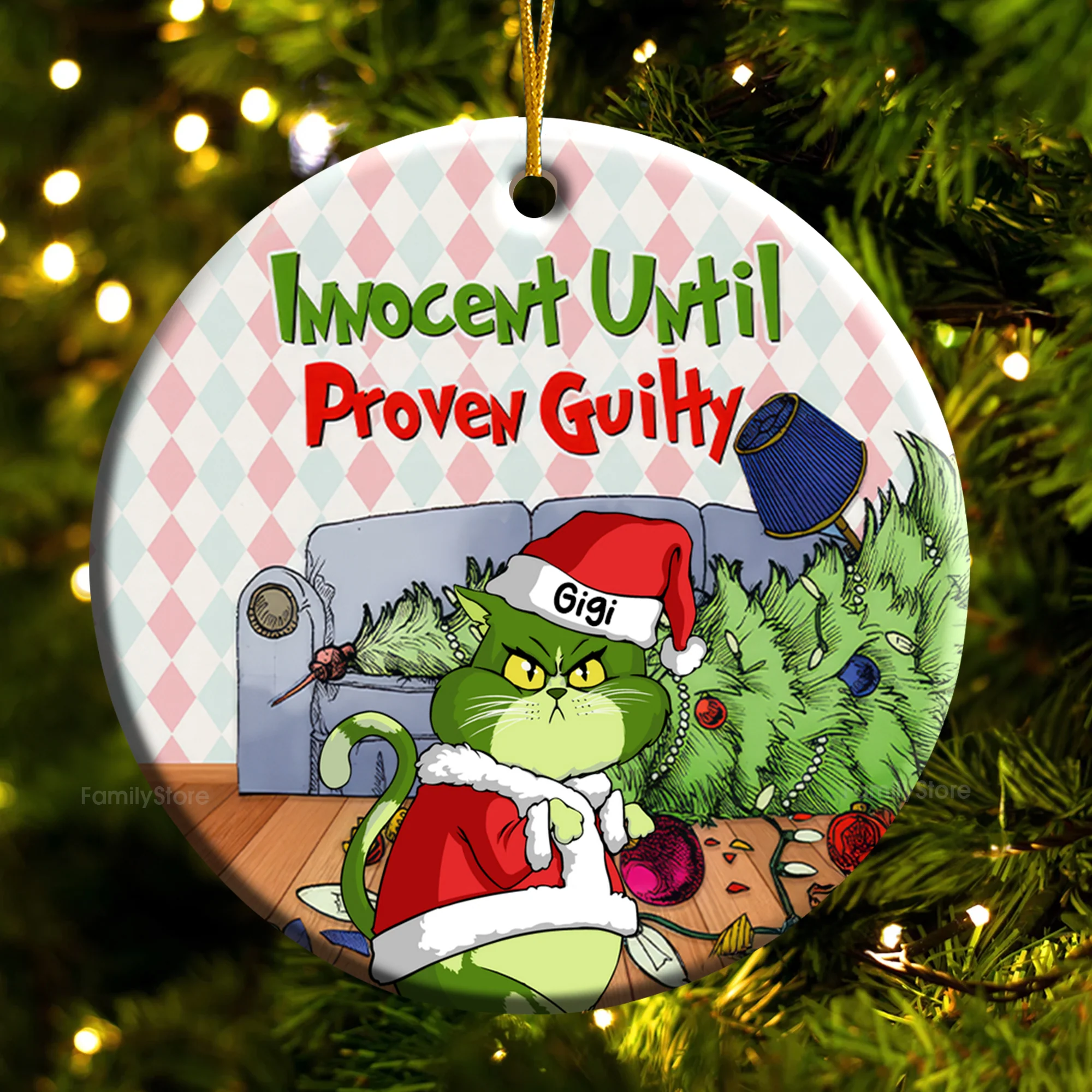 Innocent Until Proven Guilty Grinch Cats- Gift For Cat Lover, Pet Lovers - Personalized Ceramic Ornament - CL16 NH96 - Image 6