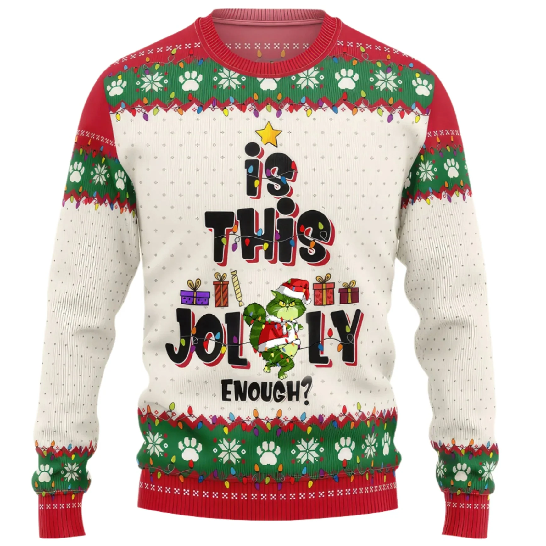 Grinch Is This Jolly Enough Funny - Personalized Ugly Sweatshirt - Gift For Cat Lover, Cat Mom, Cat Dad CL16 NH96