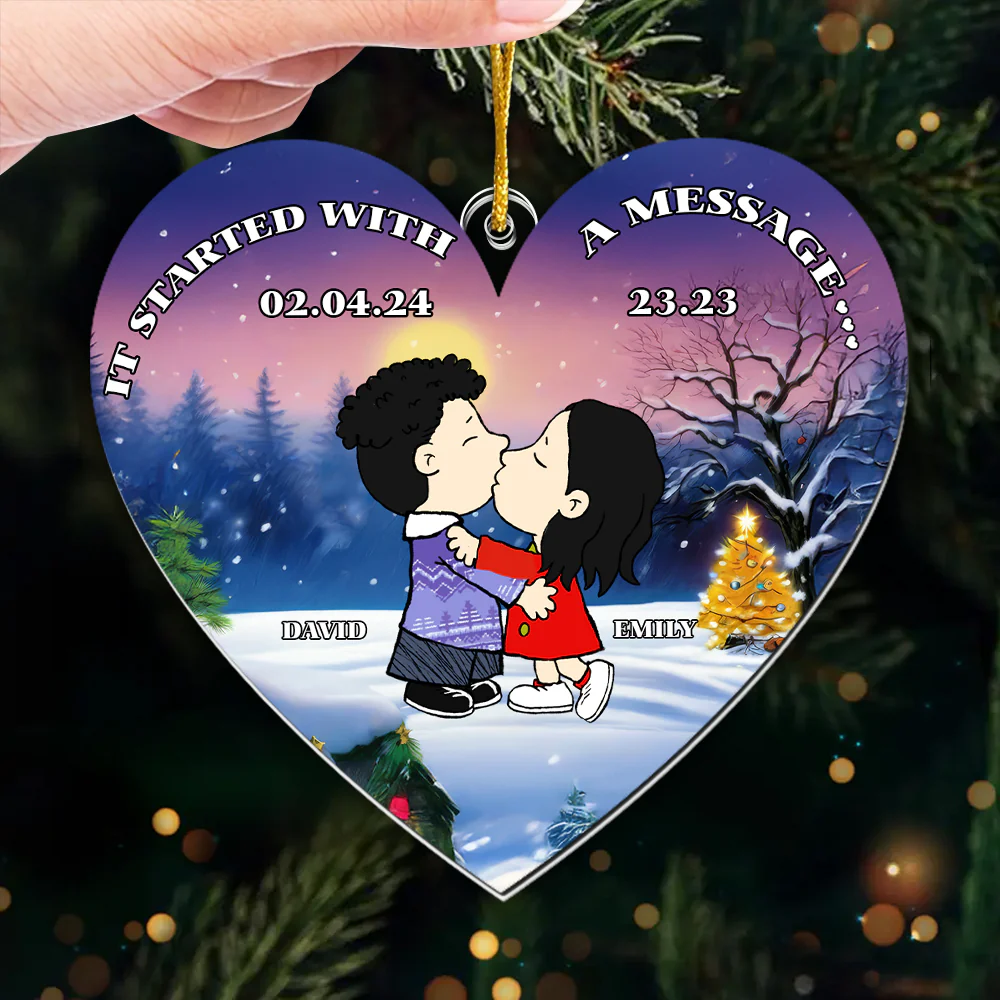 It Started With A Message - Personalized Acrylic Ornament - Anniversary Gift For Couple | GR9 NL122