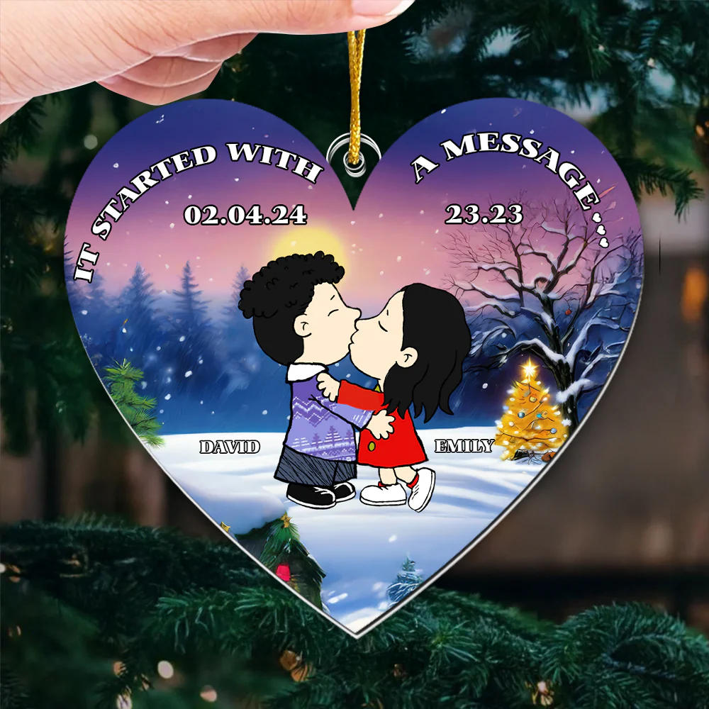 It Started With A Message - Personalized Acrylic Ornament - Anniversary Gift For Couple | GR9 NL122 - Image 3