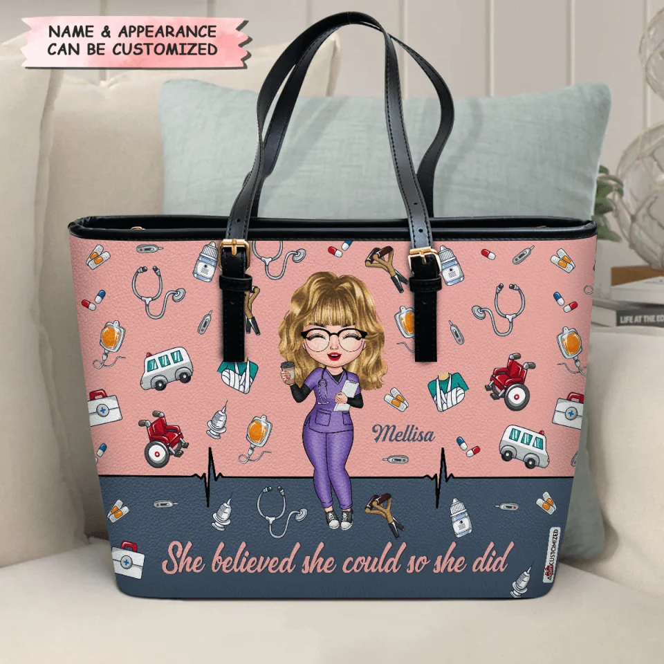 It's A Beautiful Day To Save Lives - Personalized Leather Tote Bag - Gift For Nurse | NR4 HH01 - Image 2