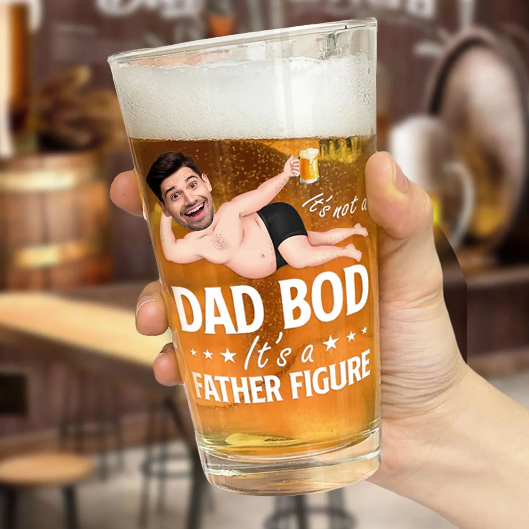 It's Not A Dad Bod It's A Father Figure Funny - Gift For Dad - Personalized Beer Glass - Image 3