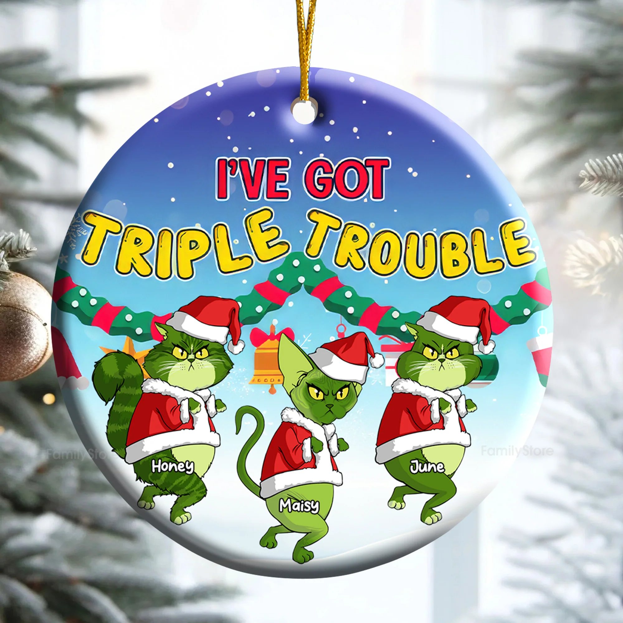 I've Got Many Trouble Grinch Cats- Gift For Cat Lover, Pet Lovers - Personalized Ceramic Ornament - CL16 NH96 - Image 2