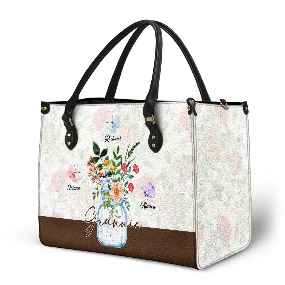Jar Of Flowers And Butterfly Grandkids - Personalized Leather Bag - Gift For Mother, Grandma, Grandmother, Mother's Day NA94 - Image 2