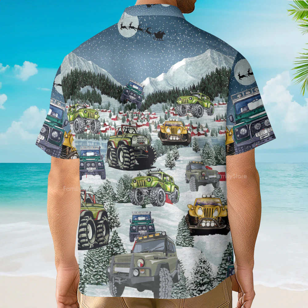 Jeep Snow Party Merry Christmas - Hawaiian Shirt - Image 2