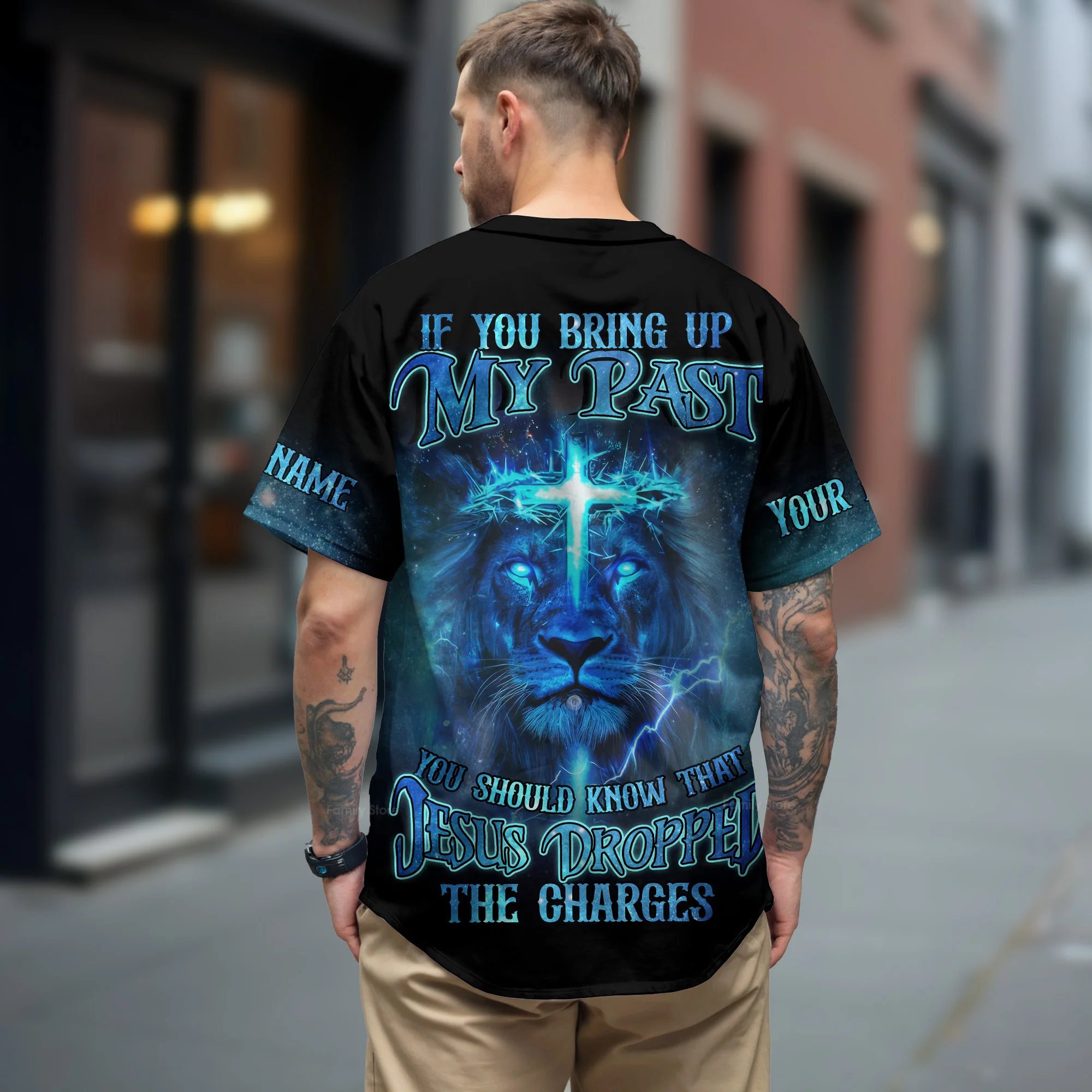 Jesus Dropped The Charges Lion Custom Name Baseball Jersey - Christant Gift For Him - Image 3
