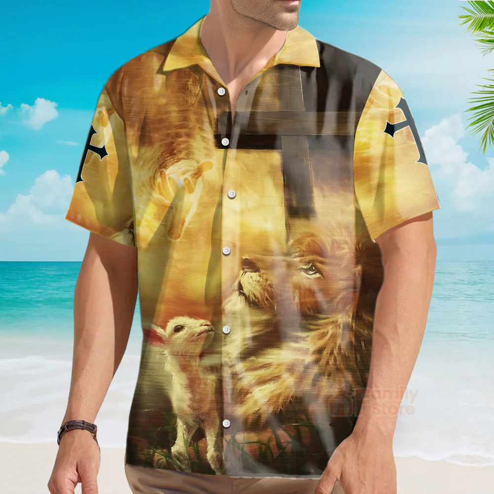 Jesus Easter Day Lion Flame Aloha Hawaiian Shirts For Men And For Women - Image 3