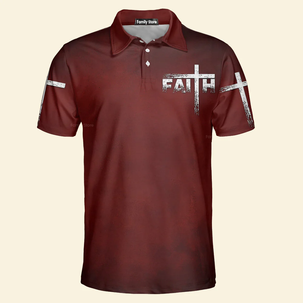 Jesus Faith Over Fear Red Polo For Men - Image 3
