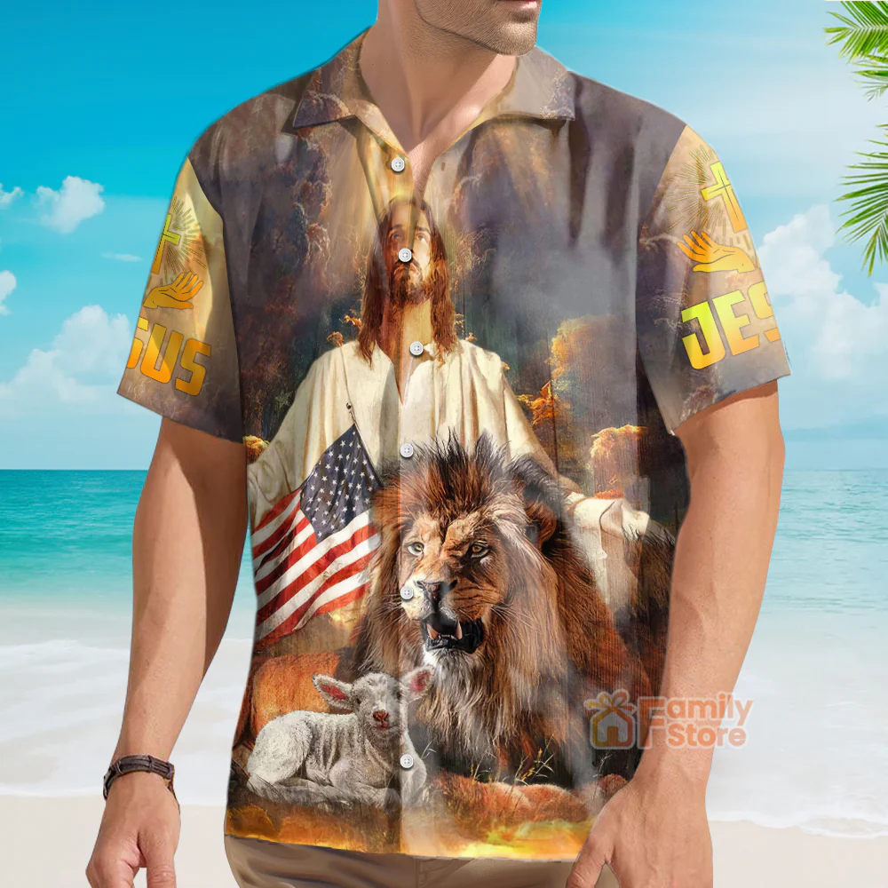 Jesus God With Lion And Goat - Hawaiian Shirt - Image 4