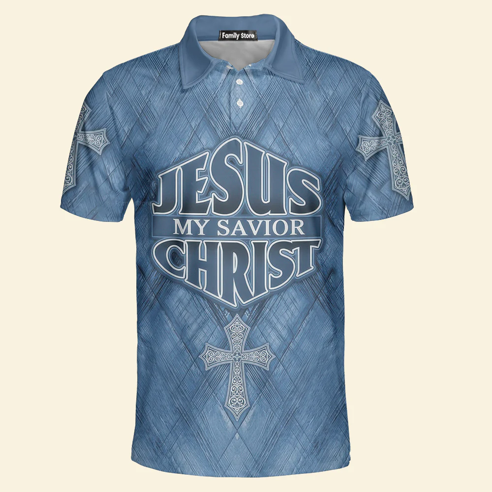 Jesus Is My Savior Blue Polo Shirt For Men - Image 3