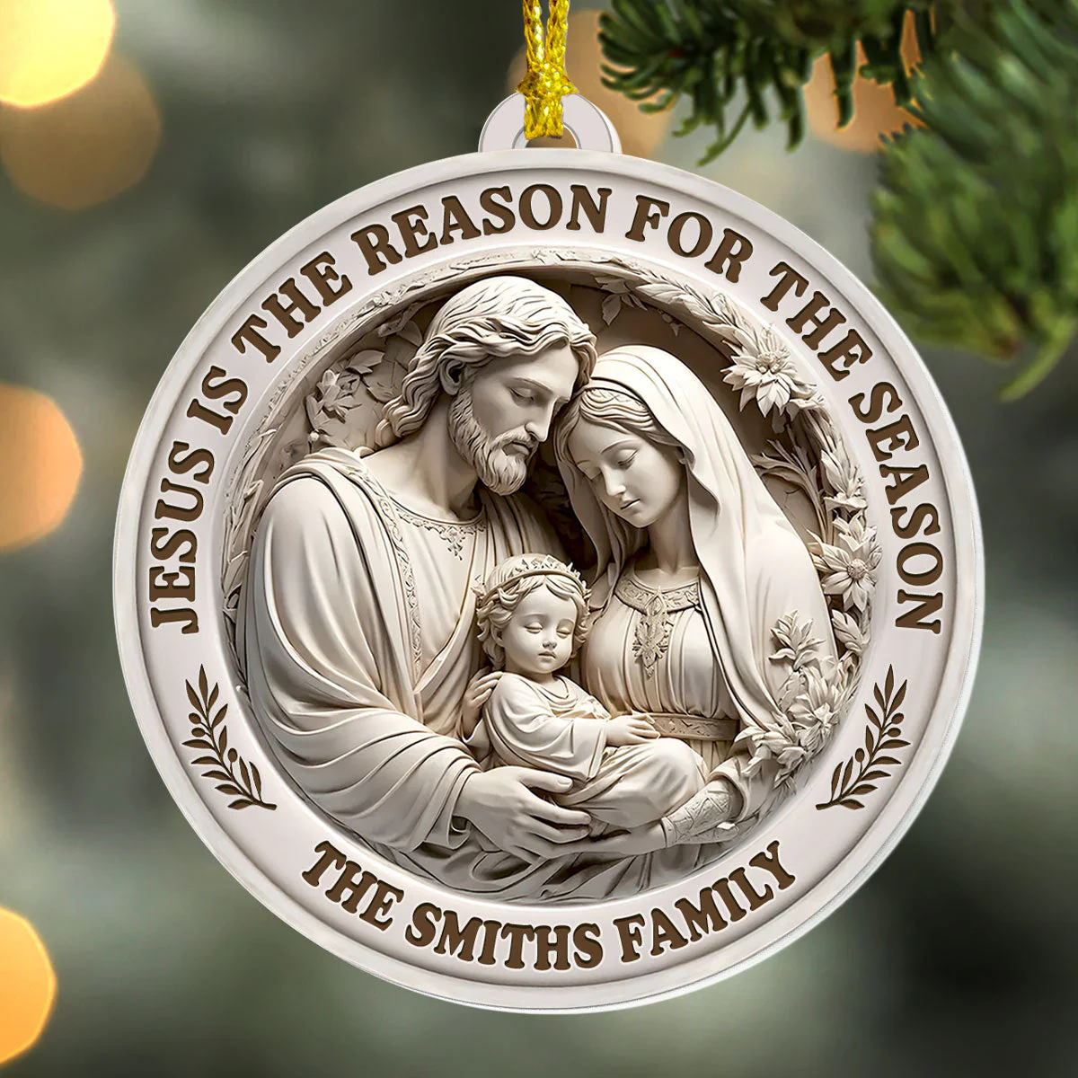 Jesus Is The Reason For The Season | Personalized 1-Side Acrylic Ornament - Image 3