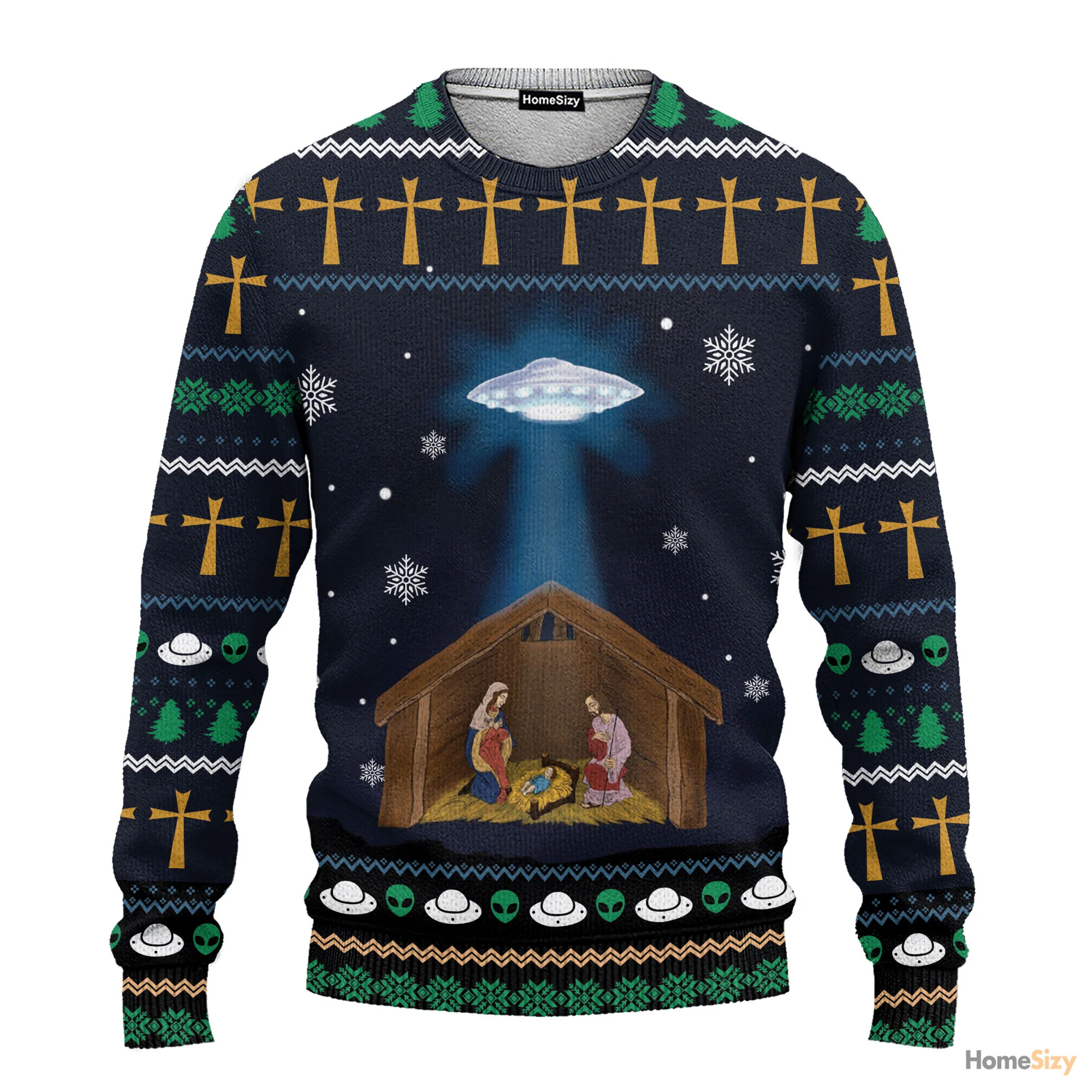 Jesus Nativity With UFO Star - Funny Ugly Sweatshirt - Best Gift For Christmas