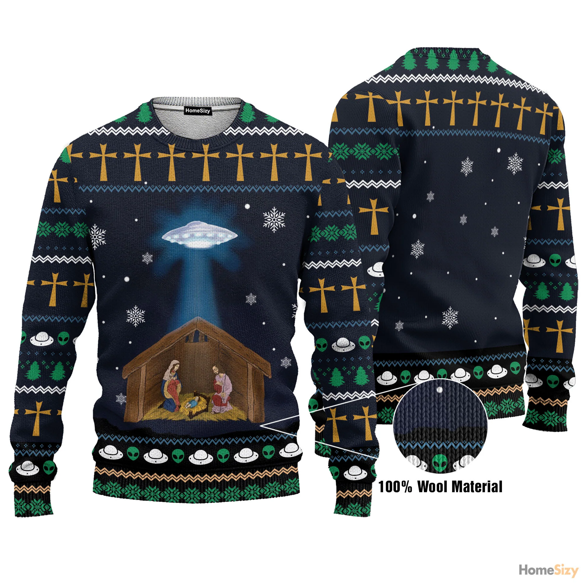 Jesus Nativity With UFO Star - Funny Ugly Sweatshirt - Best Gift For Christmas - Image 3