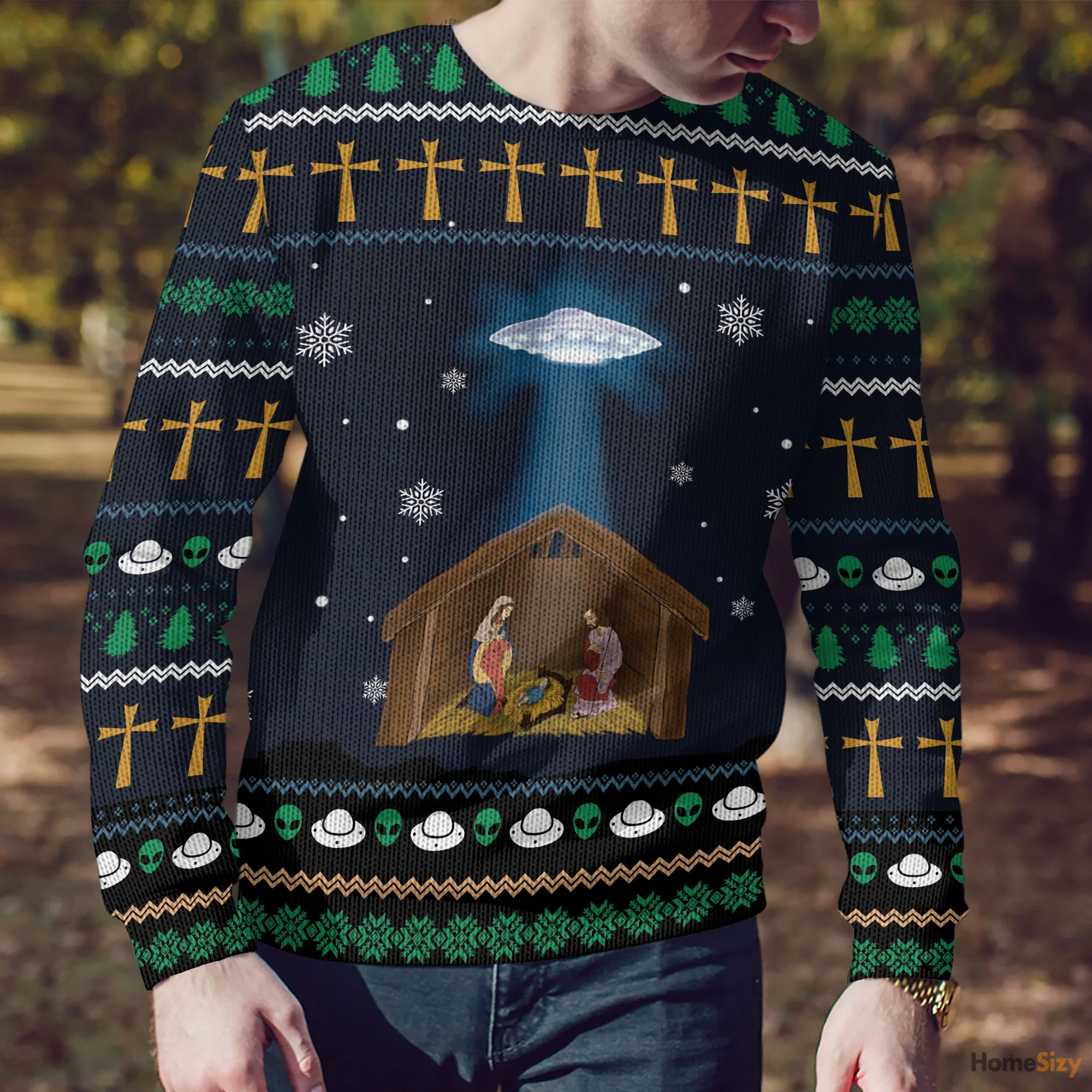 Jesus Nativity With UFO Star - Funny Ugly Sweatshirt - Best Gift For Christmas - Image 4