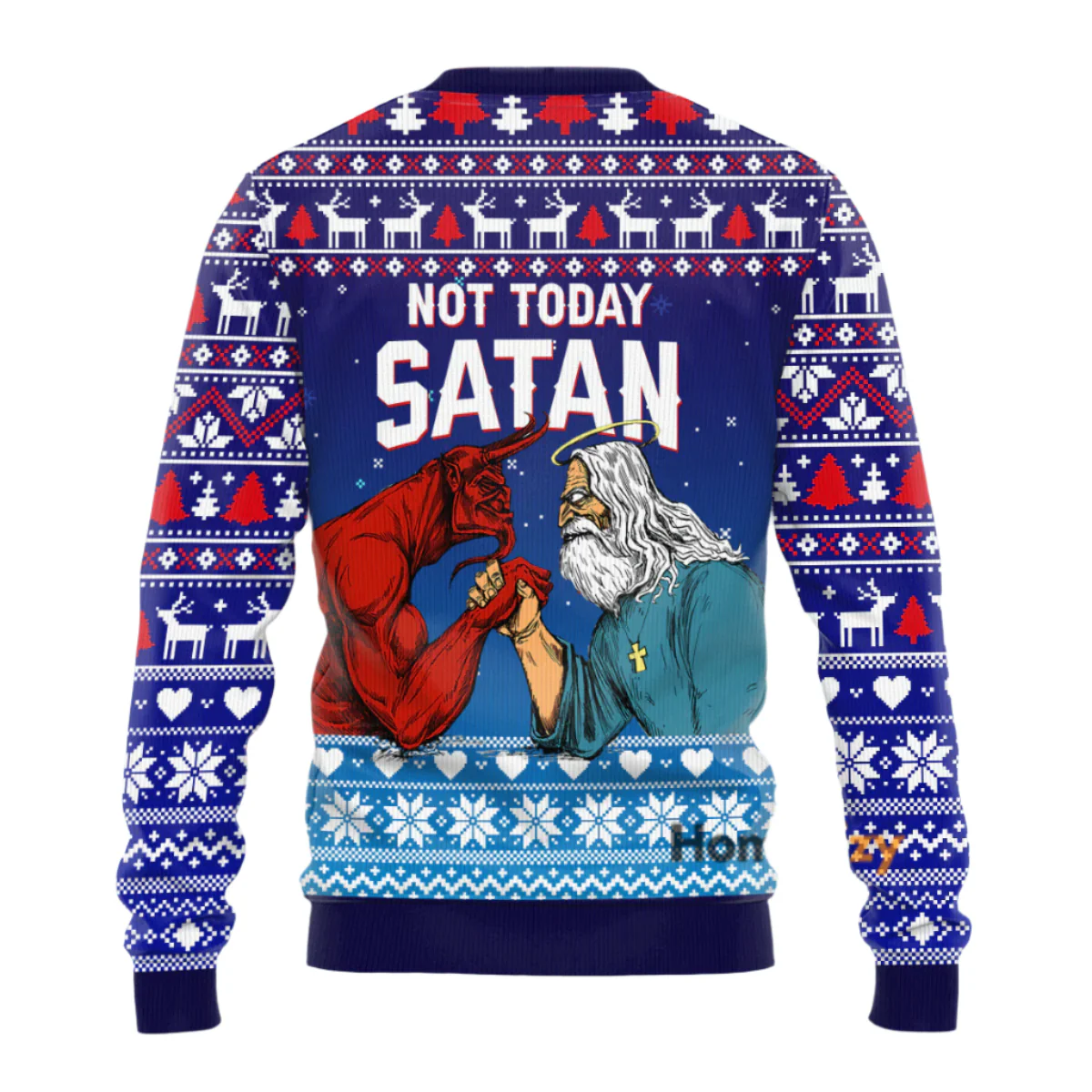 Jesus Not To Day Satan - Funny Ugly Christmas Sweater - Image 2