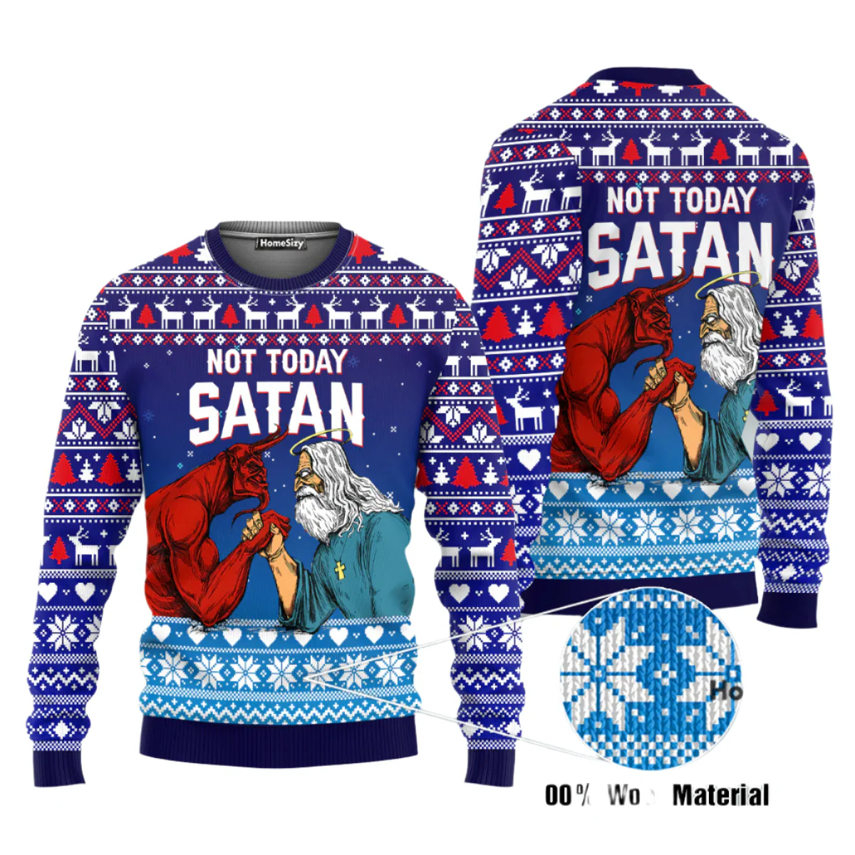 Jesus Not To Day Satan - Funny Ugly Christmas Sweater - Image 3