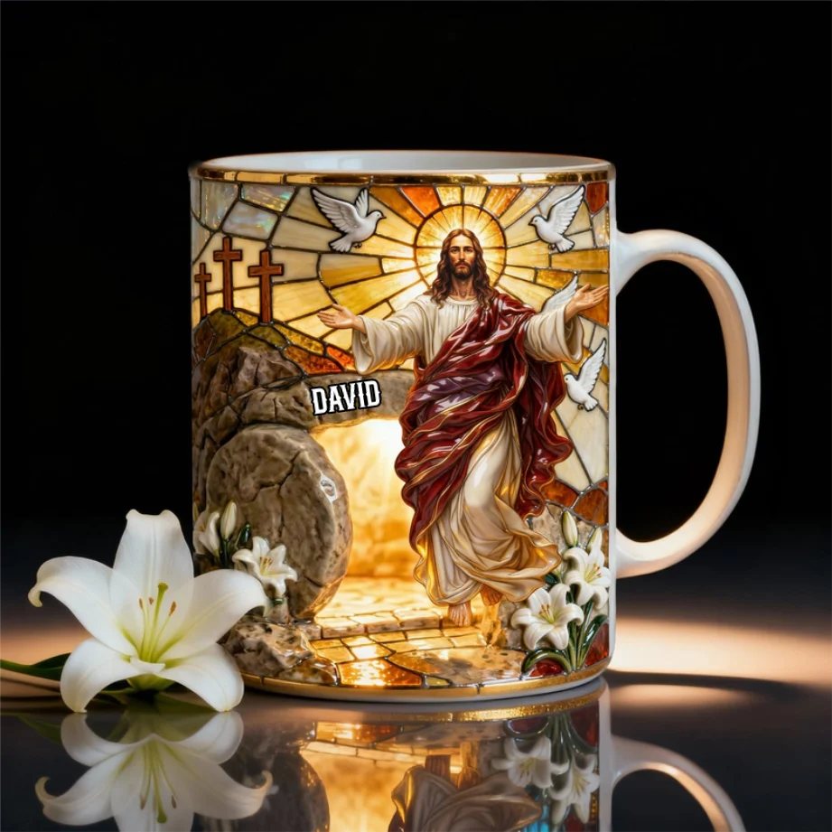 Jesus Resurrection - Personalized White Edge-to-Edge Mug - Easter Gift For Christian HH01 - Image 3