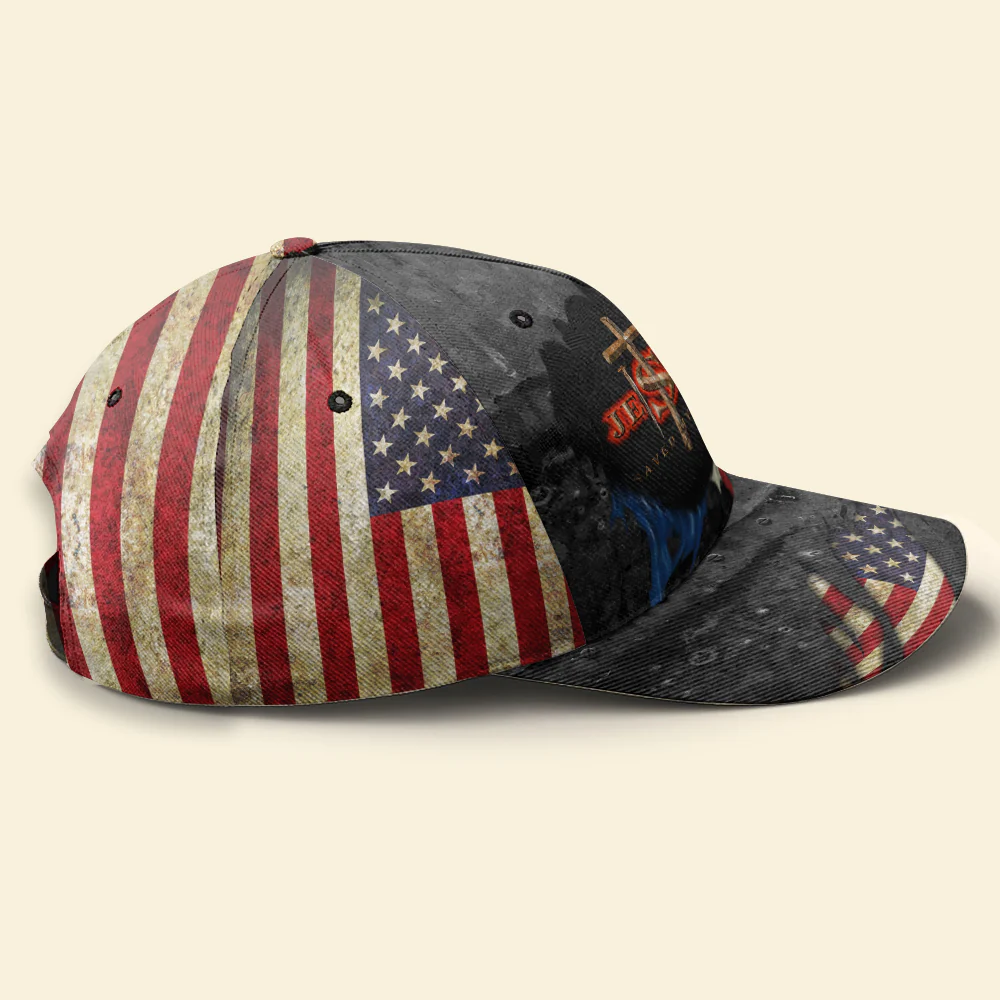 Jesus Saved My Life Hat American Flag - Classic Cap - Image 4