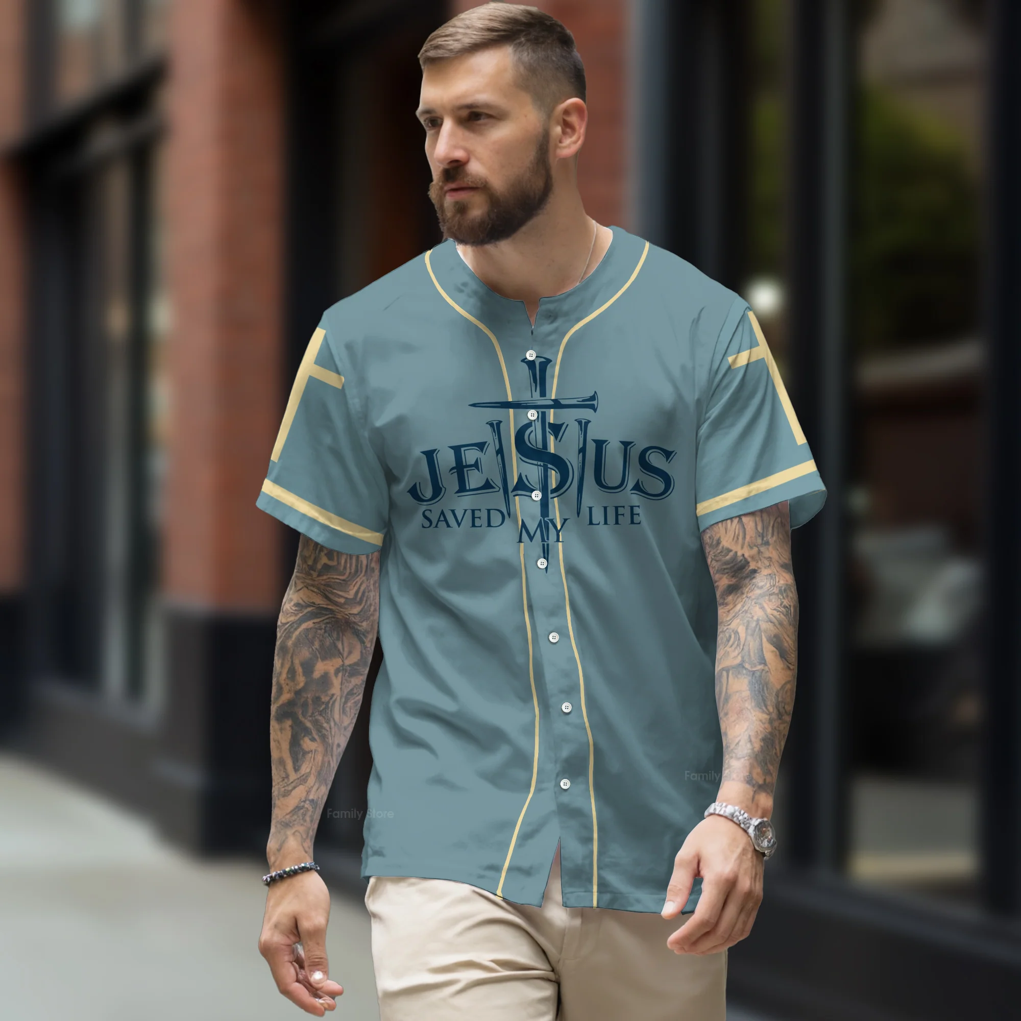 Jesus Saved My Life Jesus Poster Back - Baseball Jersey - Christant Gift For Him For God, Jesus, Christian - Image 2