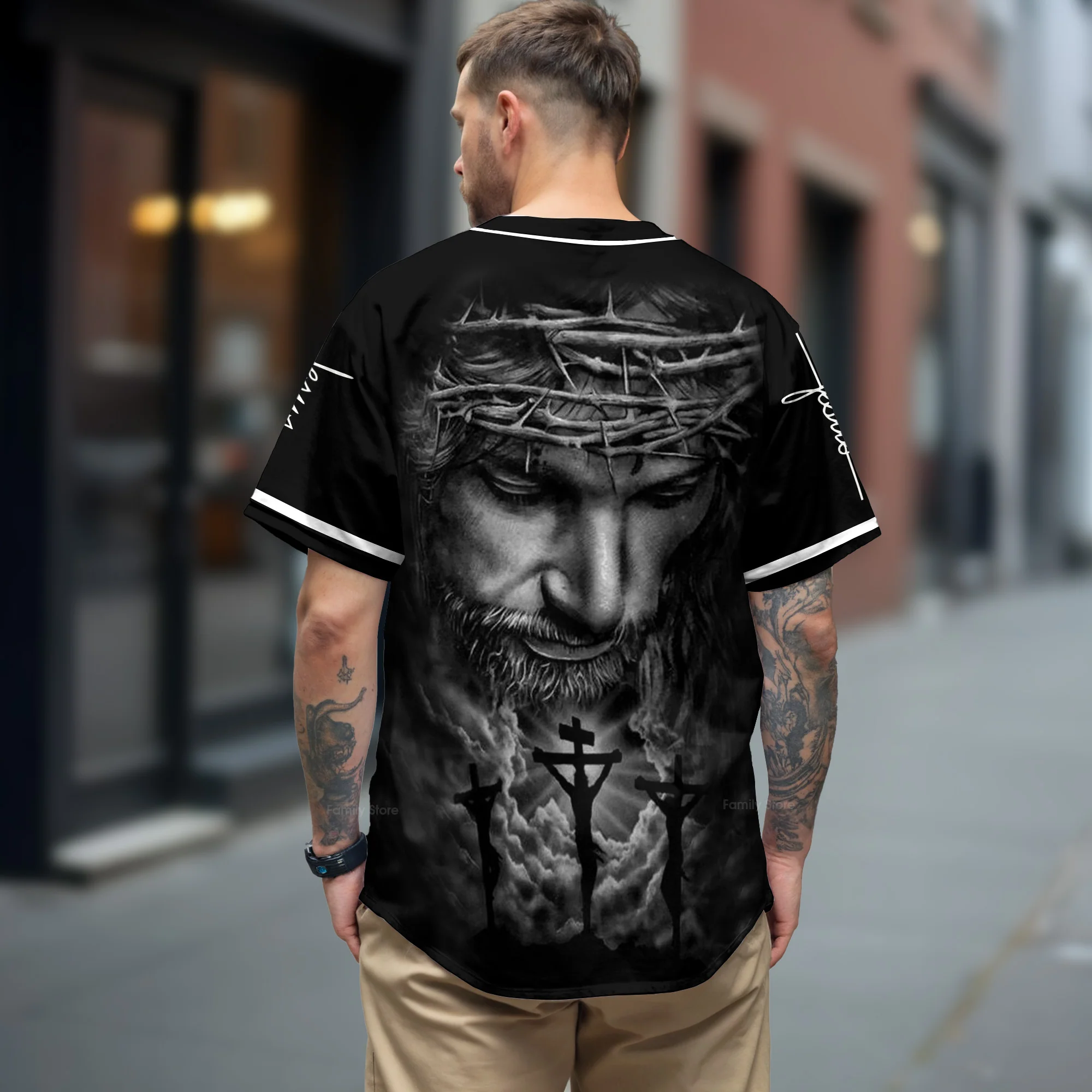 The Savior Jesus Face - Baseball Tee - Image 3
