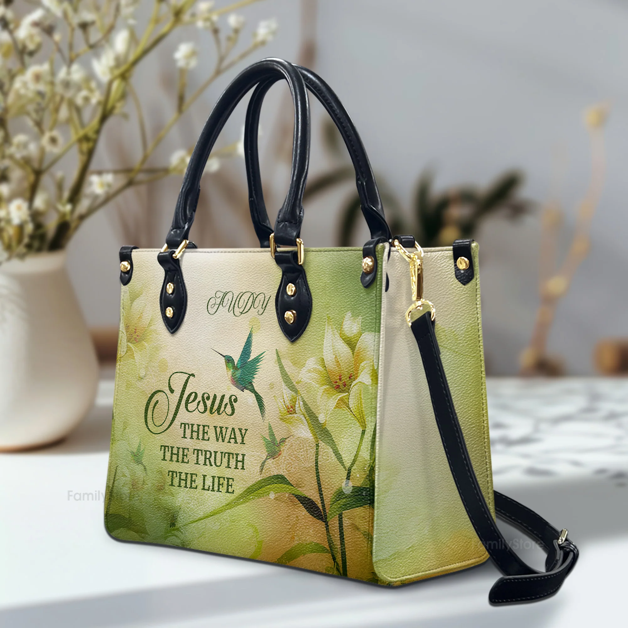 Jesus The Way The Truth The Life - Thoughtful Gift For Christians - Personalized Leather Handbag With Handle - AT4080834 - Image 2