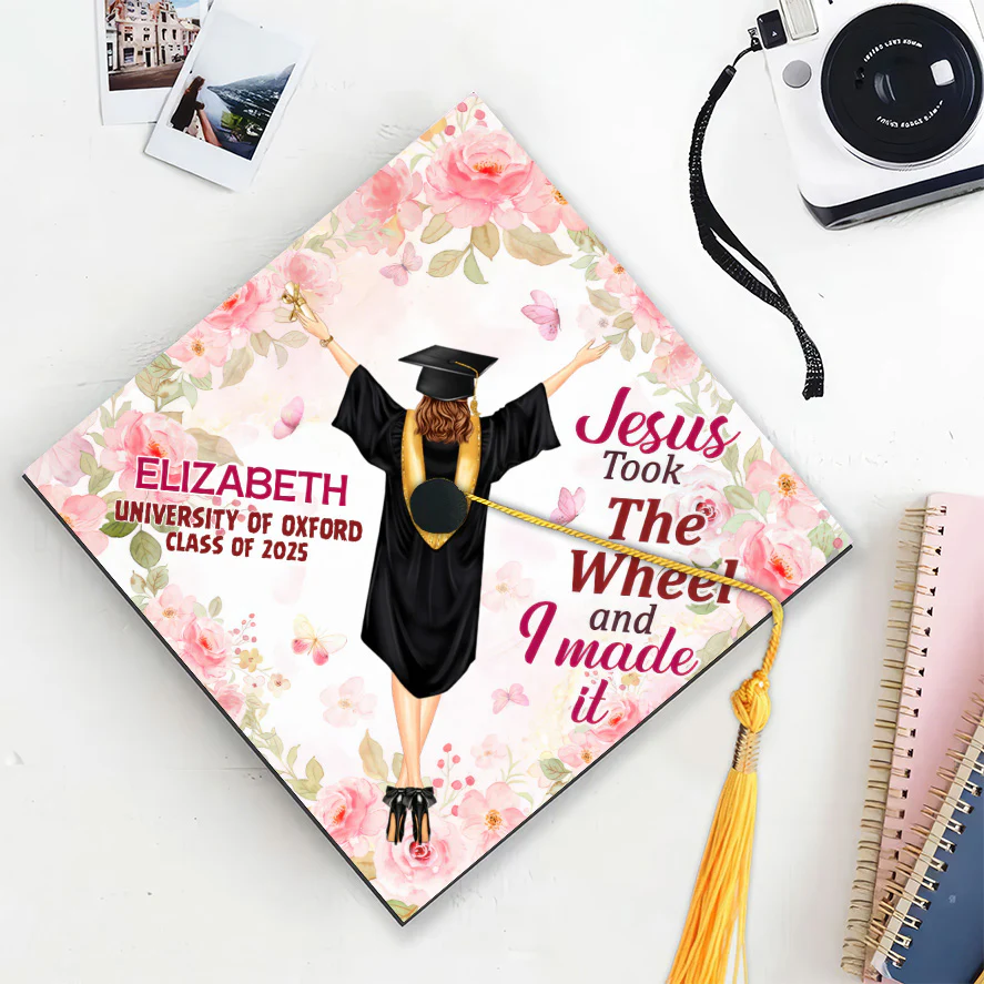 Jesus Took The Wheel And I Made It - Personalized Graduation Cap Topper | GR4 PT - Image 4