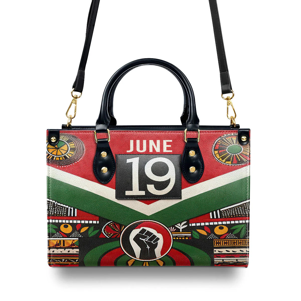 June 19 Black Power Raise Fist - Pan African Flag Leather Handbag - Juneteenth Gift For Her HD95 - Image 4