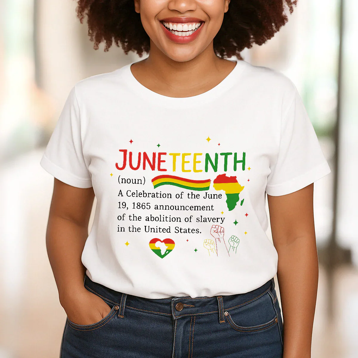 Juneteenth Definition Black History - African Map & Fist T-Shirt - 2D Unisex Tee Shirt | HD95 - Image 5